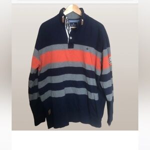 Fellows United Preppy Navy and Orange Striped Rugby Sweater XL